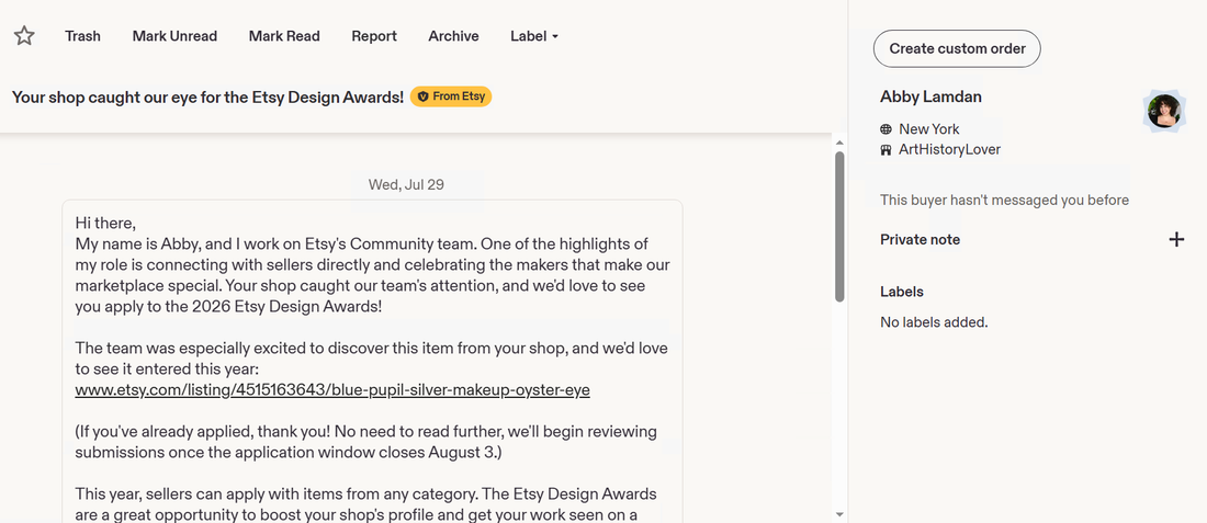 Invited to the 2026 Etsy Design Awards
