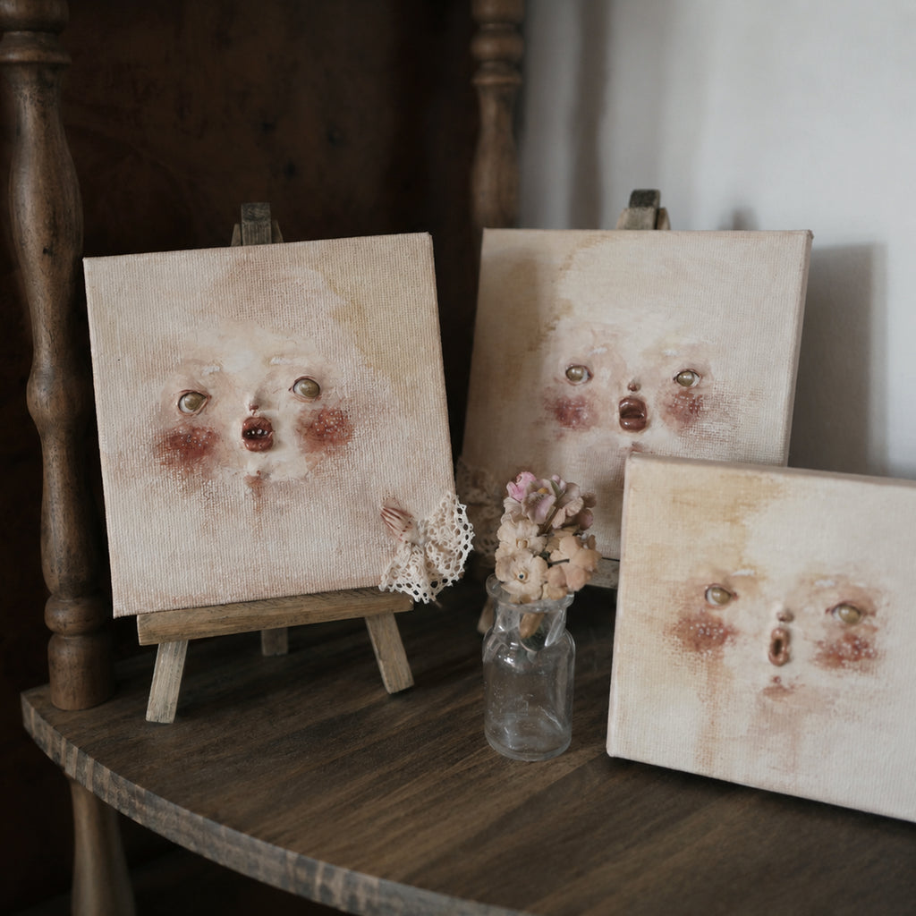 A010 Handmade Clay Relief Portrait, 10cm Miniature Face Art, Made to Order Doll Display Decor, Surreal Lambwick Manor Collectible Art