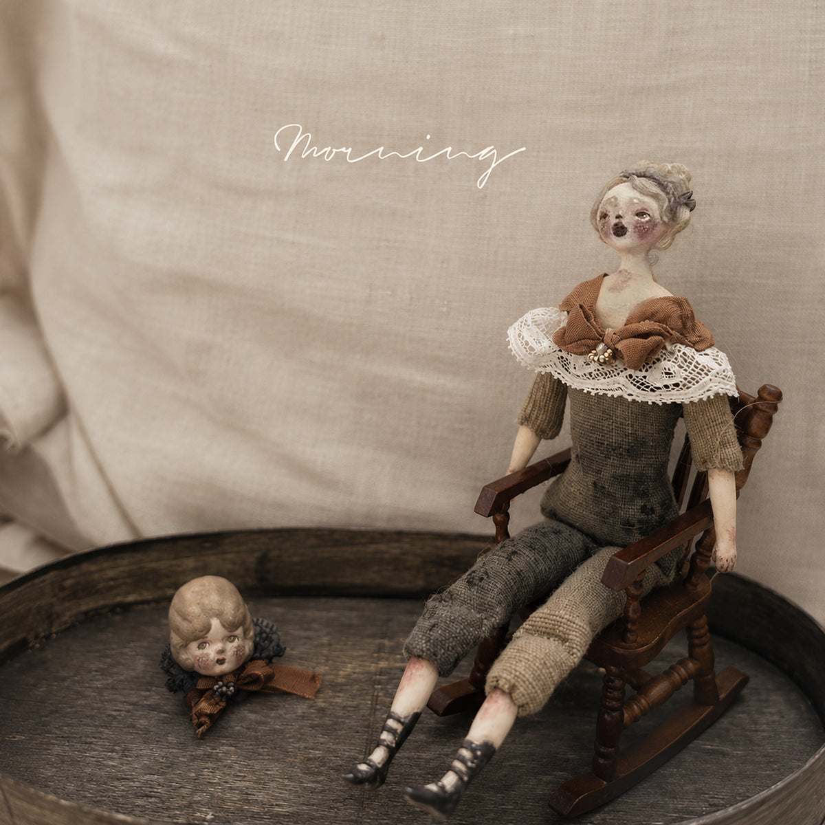 Seated Art Doll & Wooden Chair