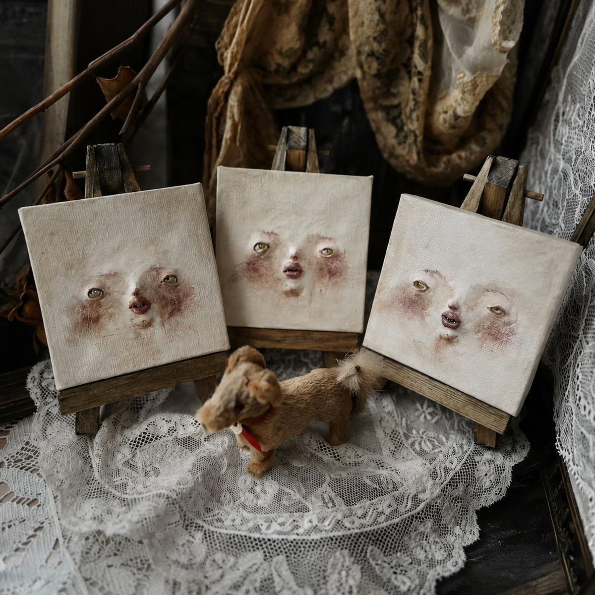 A010 Handmade Clay Relief Portrait, 10cm Miniature Face Art, Made to Order Doll Display Decor, Surreal Lambwick Manor Collectible Art