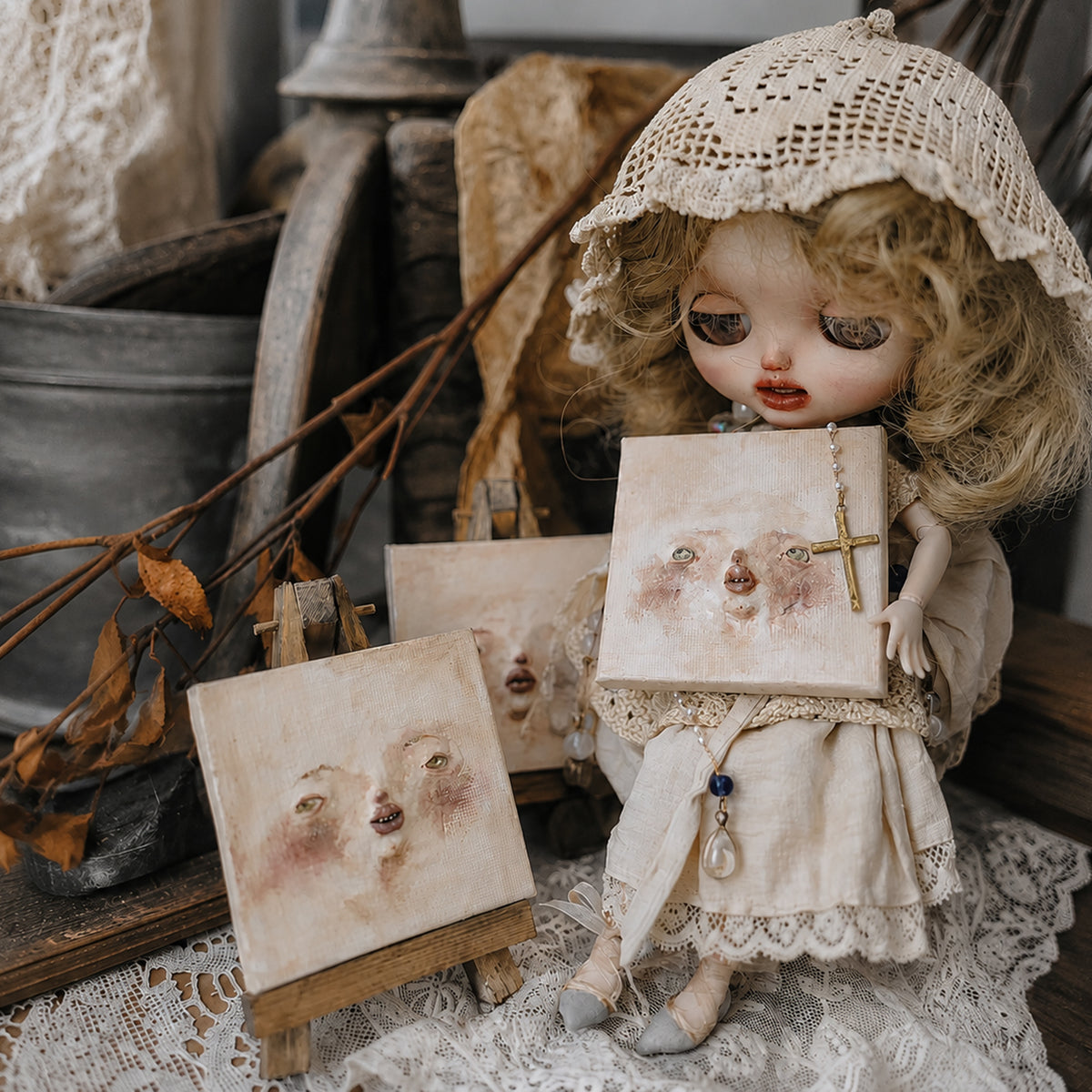 A010 Handmade Clay Relief Portrait, 10cm Miniature Face Art, Made to Order Doll Display Decor, Surreal Lambwick Manor Collectible Art