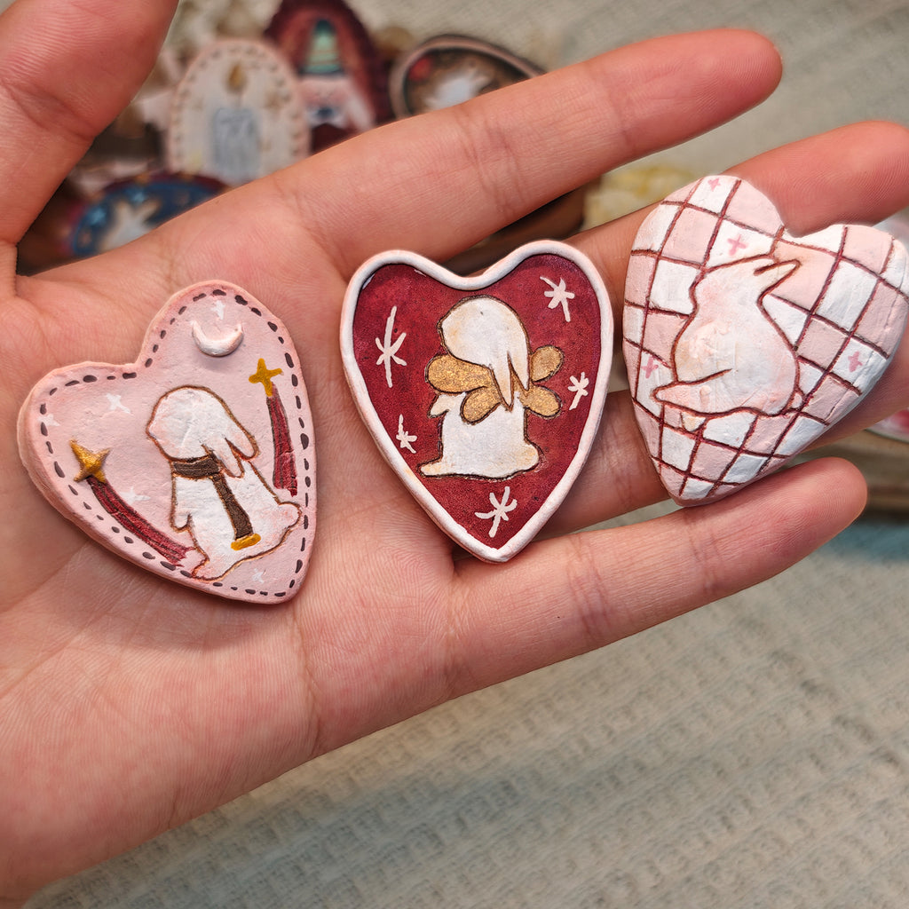 Winterwood Atelier Handmade Clay Brooch, 10 Styles, Rabbit Candle Witch and Storybook Motifs, Guest Artist Tuacii Collectible Pin