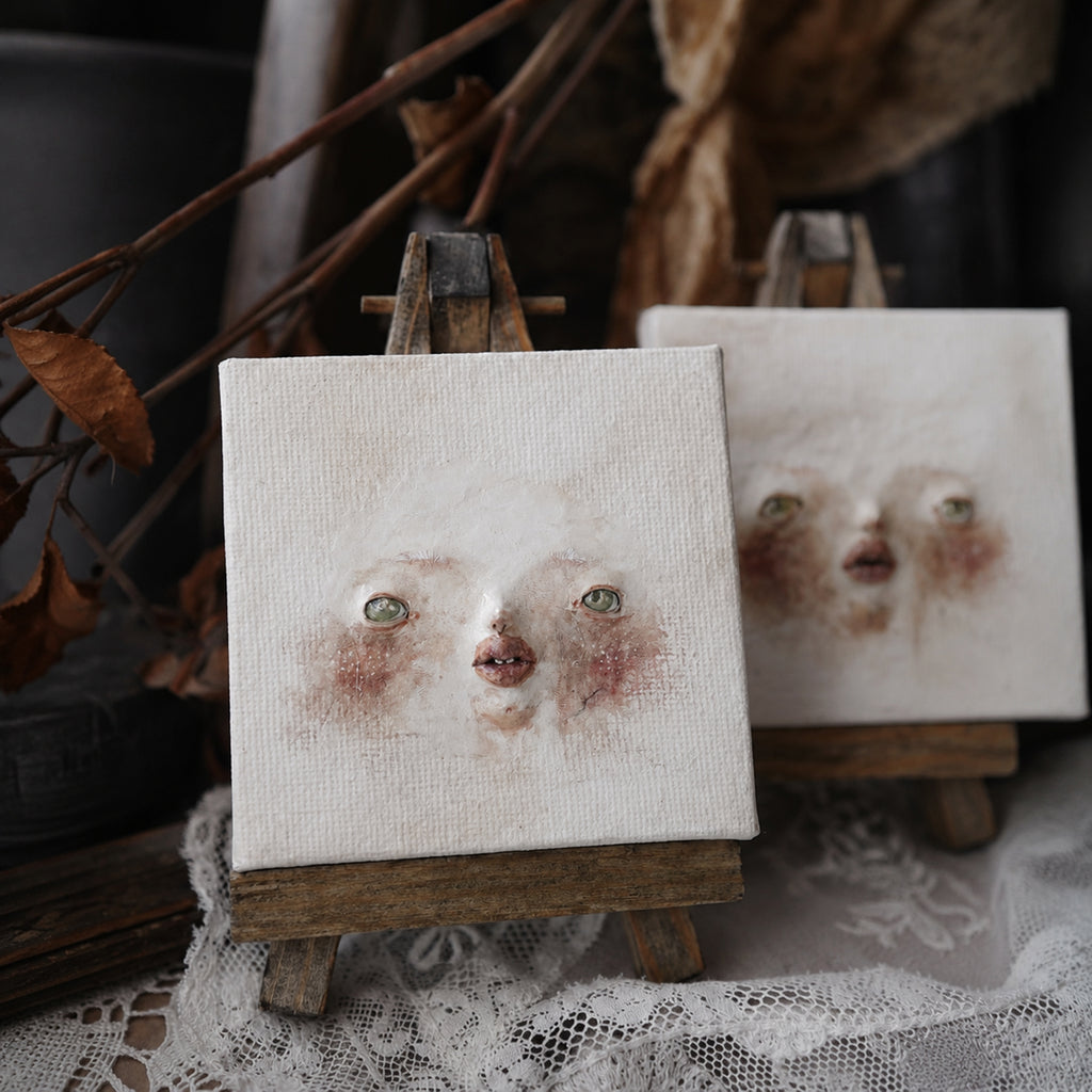 A010 Handmade Clay Relief Portrait, 10cm Miniature Face Art, Made to Order Doll Display Decor, Surreal Lambwick Manor Collectible Art