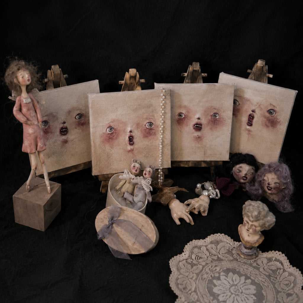 A010 Handmade Clay Relief Portrait, 10cm Miniature Face Art, Made to Order Doll Display Decor, Surreal Lambwick Manor Collectible Art