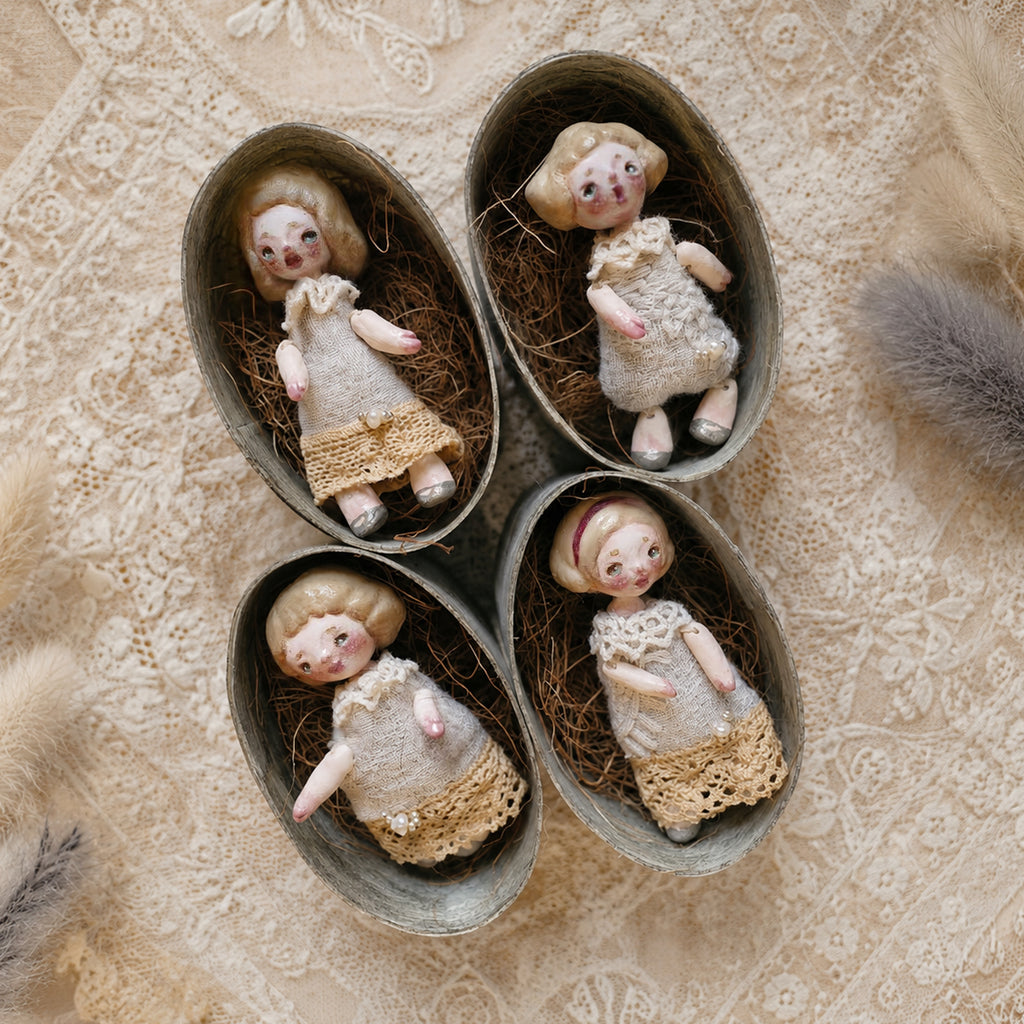 A009 Handmade Miniature Doll Figurine or Brooch, 6cm Resin Clay Art Doll, Six Styles, Vintage Romantic Lambwick Manor Collectible Gift