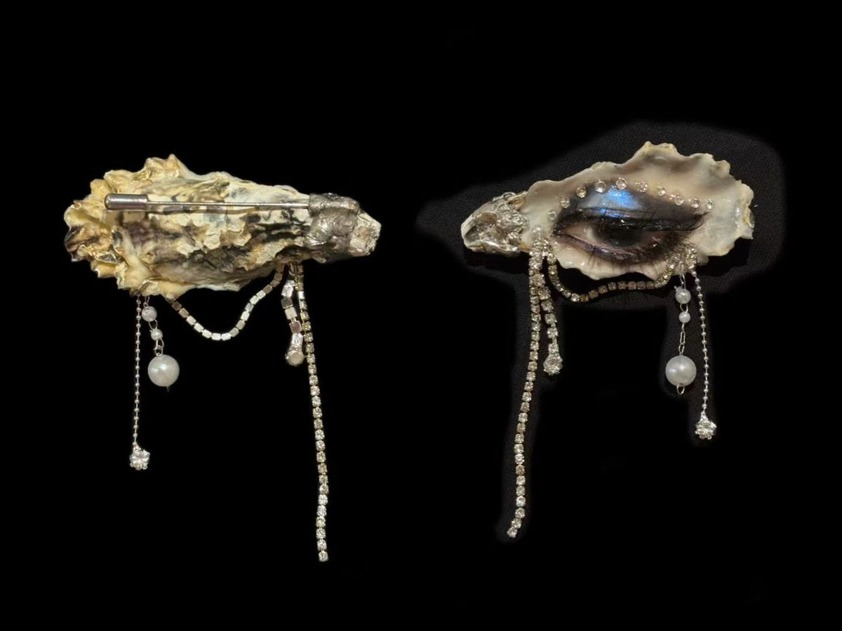 Lilith Veil: Black & White Smoky — Crystal-Draped Oyster Eye