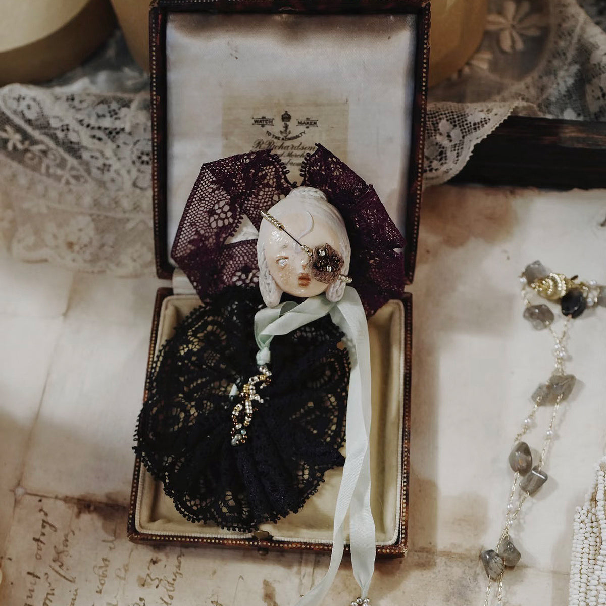 Masked Doll Lace Brooch