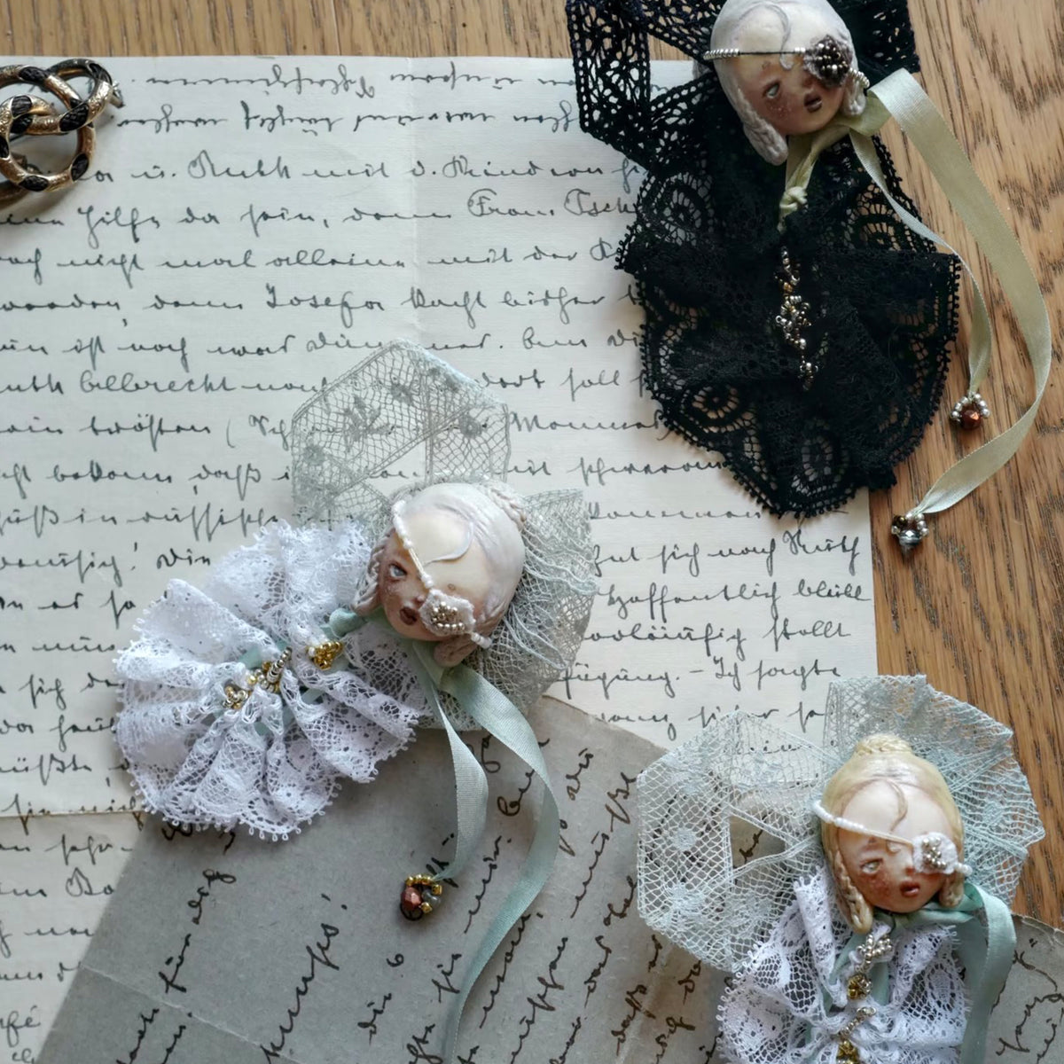 Masked Doll Lace Brooch