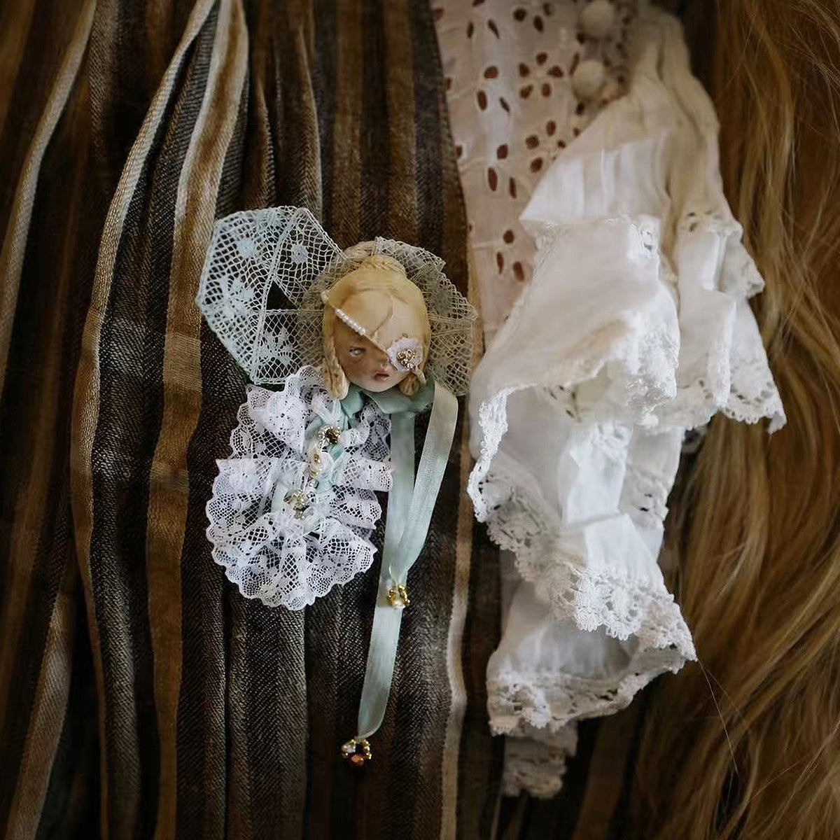 Masked Doll Lace Brooch