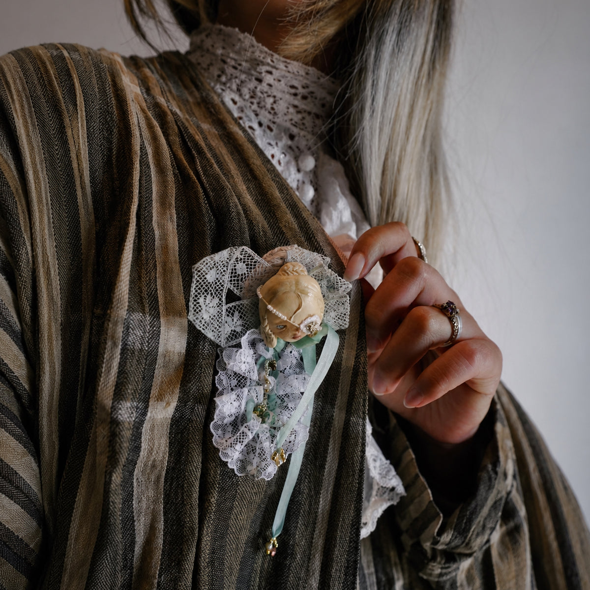 Masked Doll Lace Brooch