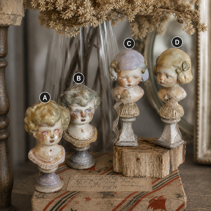 Four Lambwick miniature portrait bust styles labeled A to D on decorative pedestals.