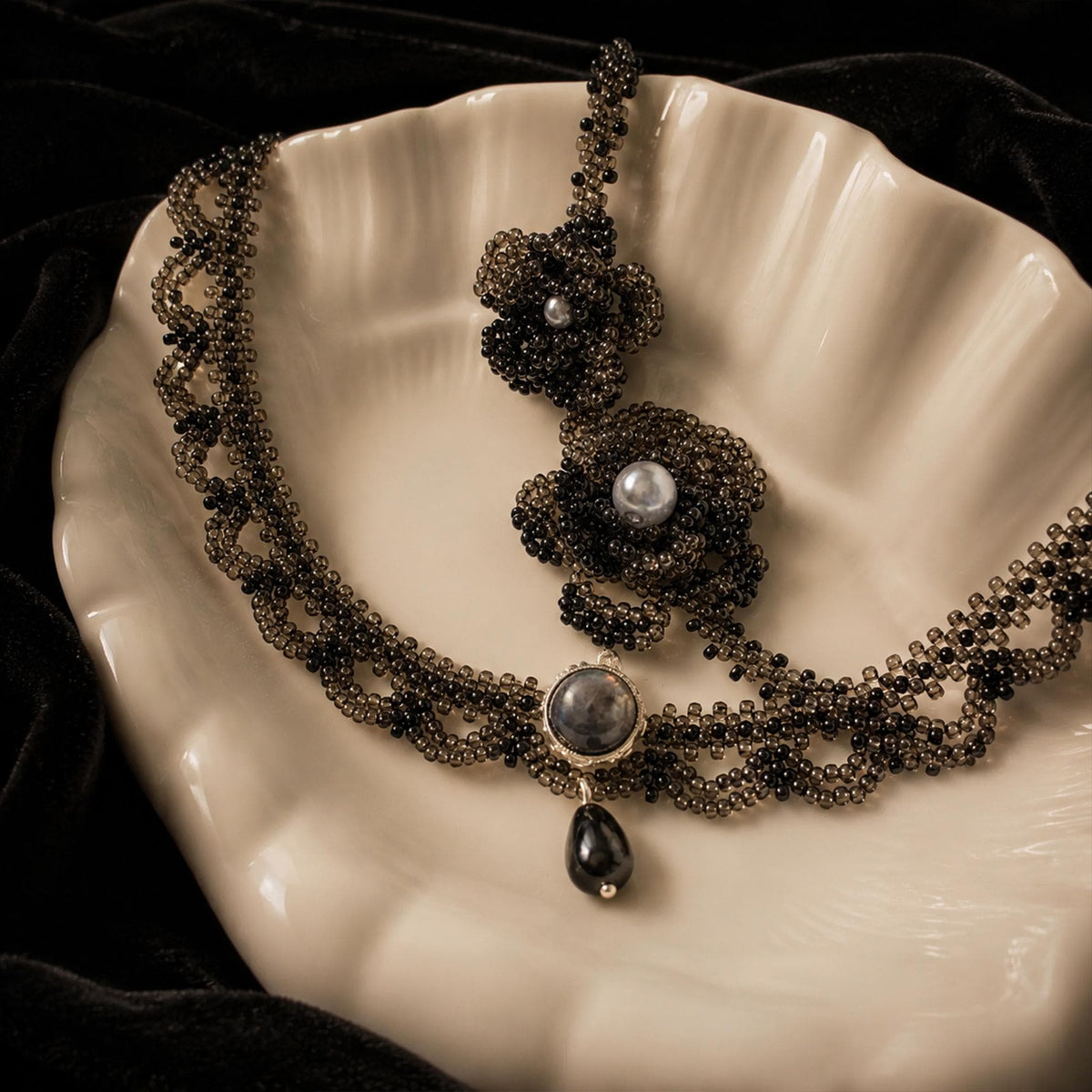 Black Beaded Gothic Necklace — primary view