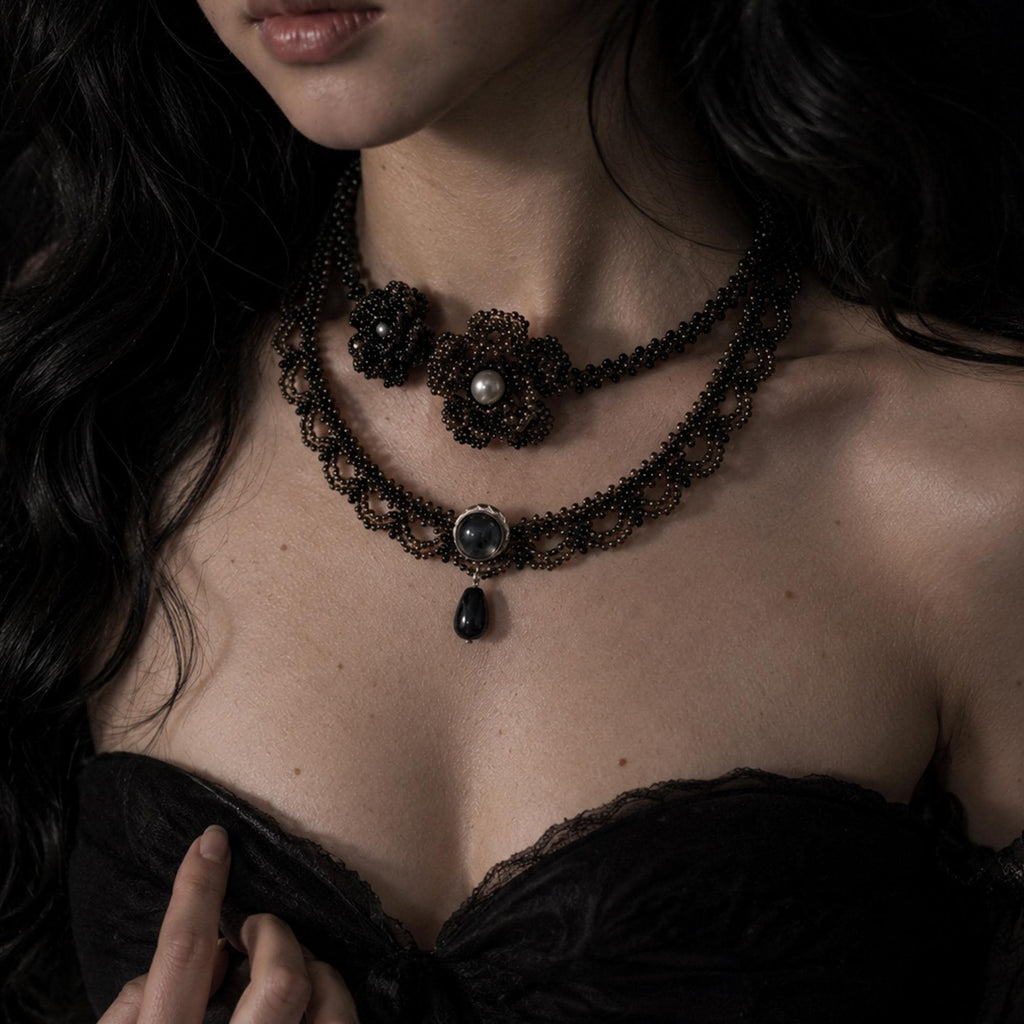 Black Beaded Gothic Necklace — view 2