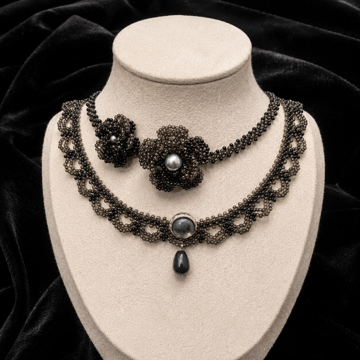 Black Beaded Gothic Necklace — view 3