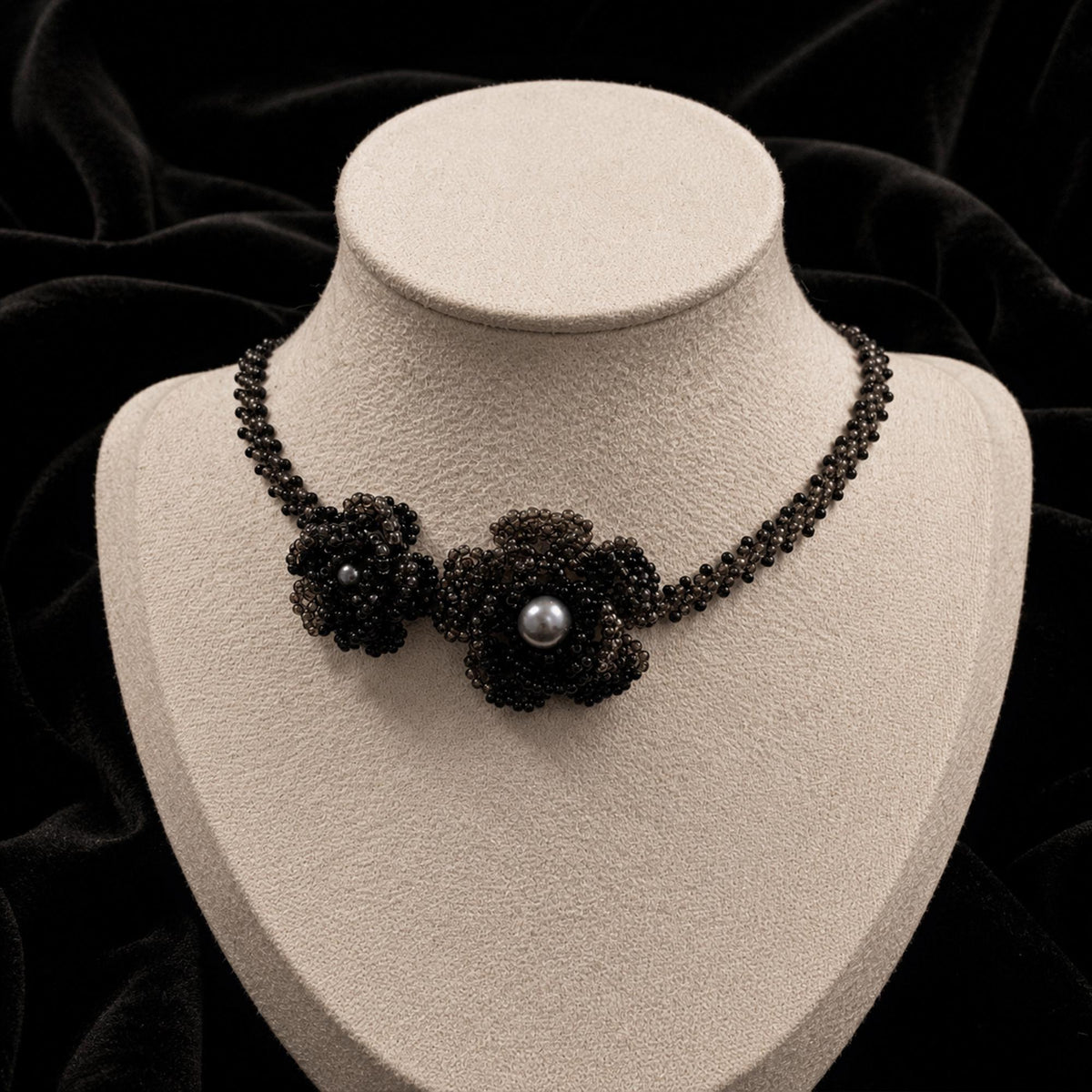 Black Beaded Gothic Necklace — view 4