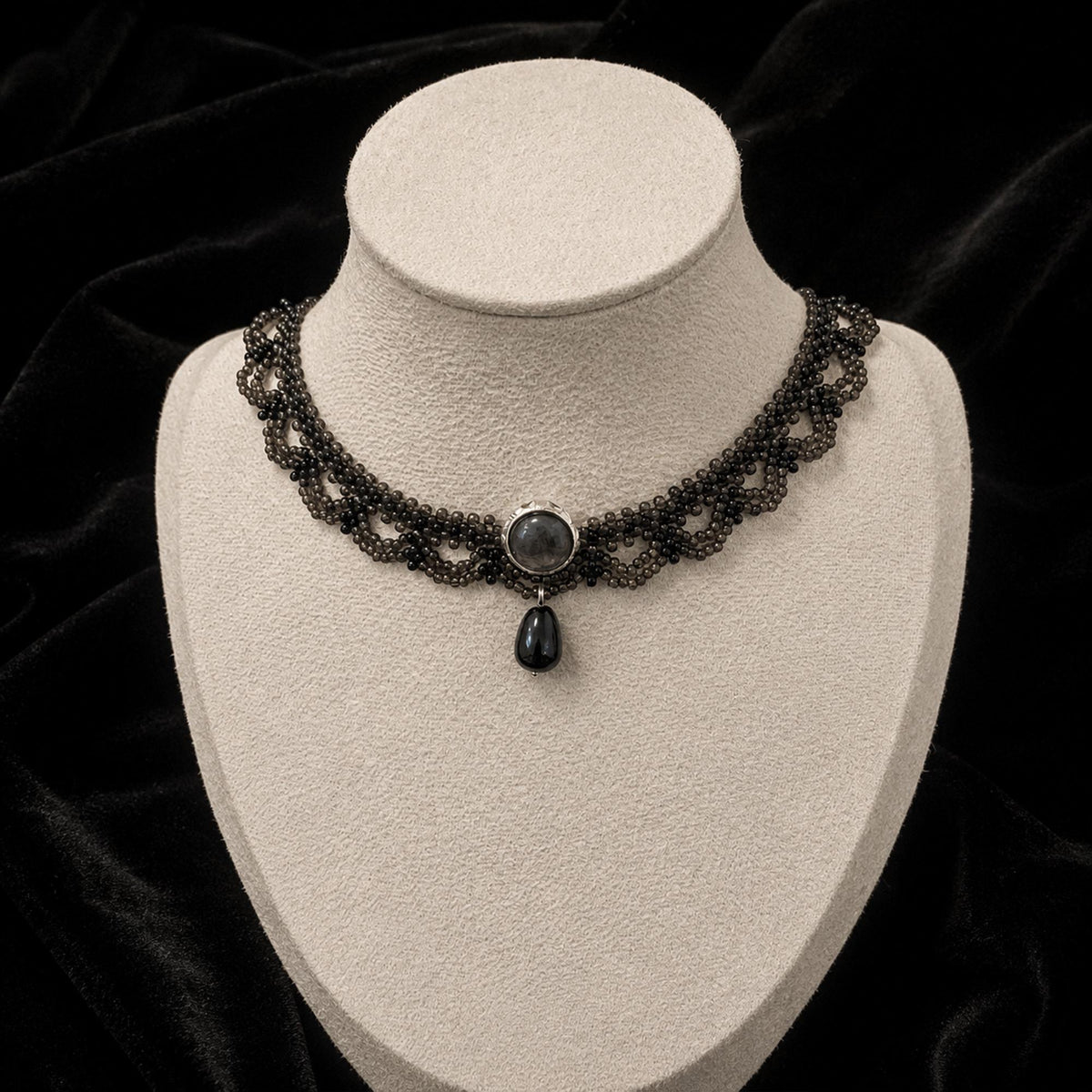 Black Beaded Gothic Necklace — view 5