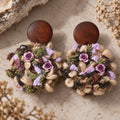 Handmade Yarn Floral Earrings, Cottagecore Boho Fiber Art, Woodland Wearable Art