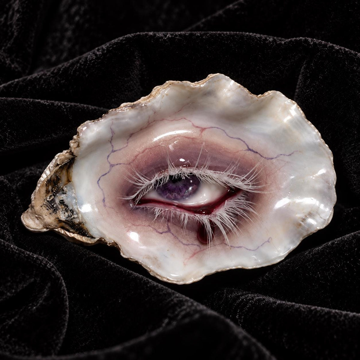 AMETHYST TEARS Thermochromic Oyster Eye Brooch & Choker, Purple Pearl Gothic Wearable Art, LV030