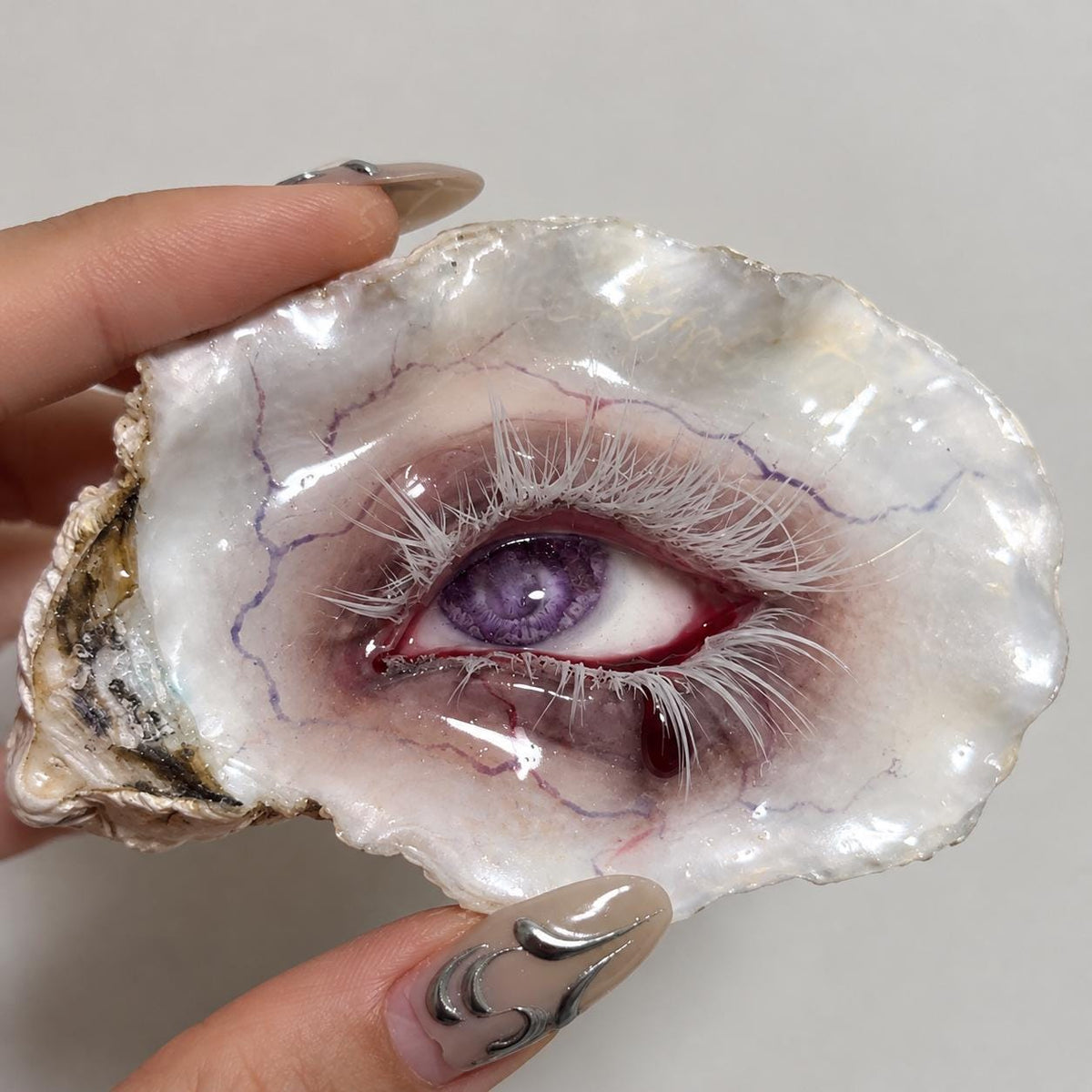 AMETHYST TEARS Thermochromic Oyster Eye Brooch & Choker, Purple Pearl Gothic Wearable Art, LV030