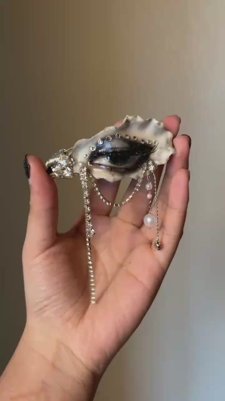 Lilith Veil: Black & White Smoky — Crystal-Draped Oyster Eye