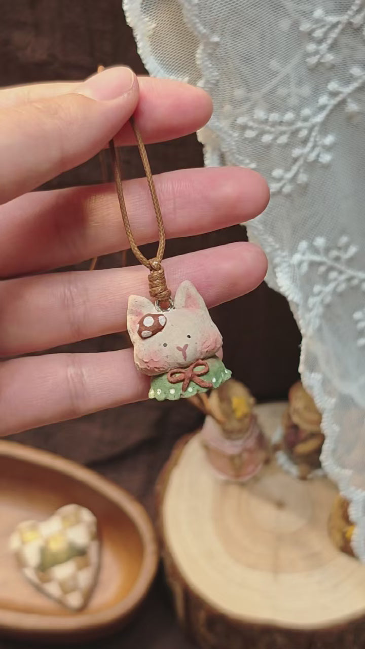 Winterwood Atelier Rabbit Pendant Necklace, Hand Sculpted Stone Clay Bunny, 13 Styles with Watercolor Card, Guest Artist Tuacii Jewelry