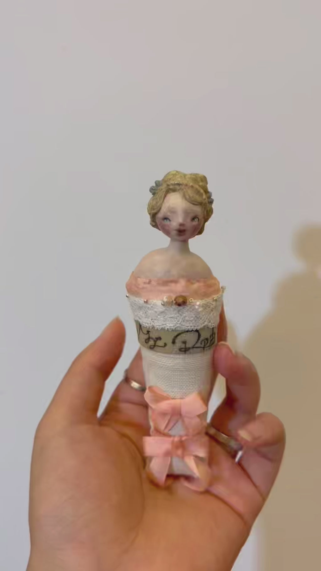 A004 Handmade Twin Series Doll Brooch, Blue or Pink Lace Resin Clay Wearable Art Pin, Victorian Gothic Romantic Lambwick Manor Gift
