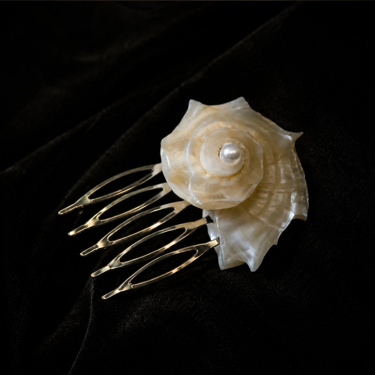 Natural Conch Shell Bridal Hair Comb — view 2