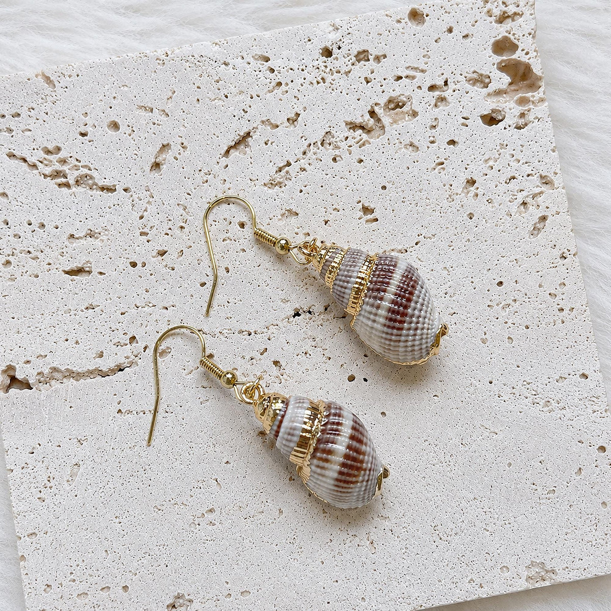 Natural Conch Shell Drop Earrings — view 3