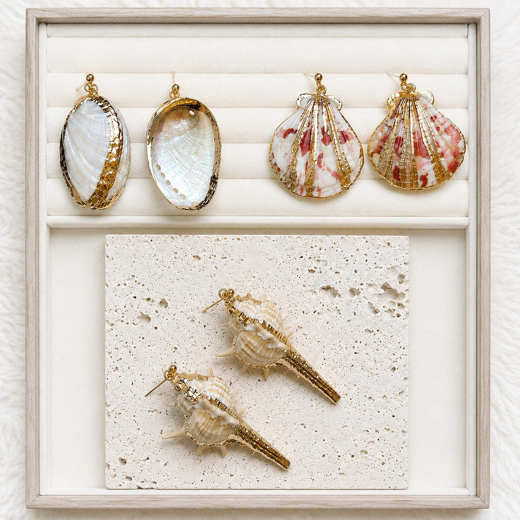 Large Natural Shell Statement Earrings — primary view