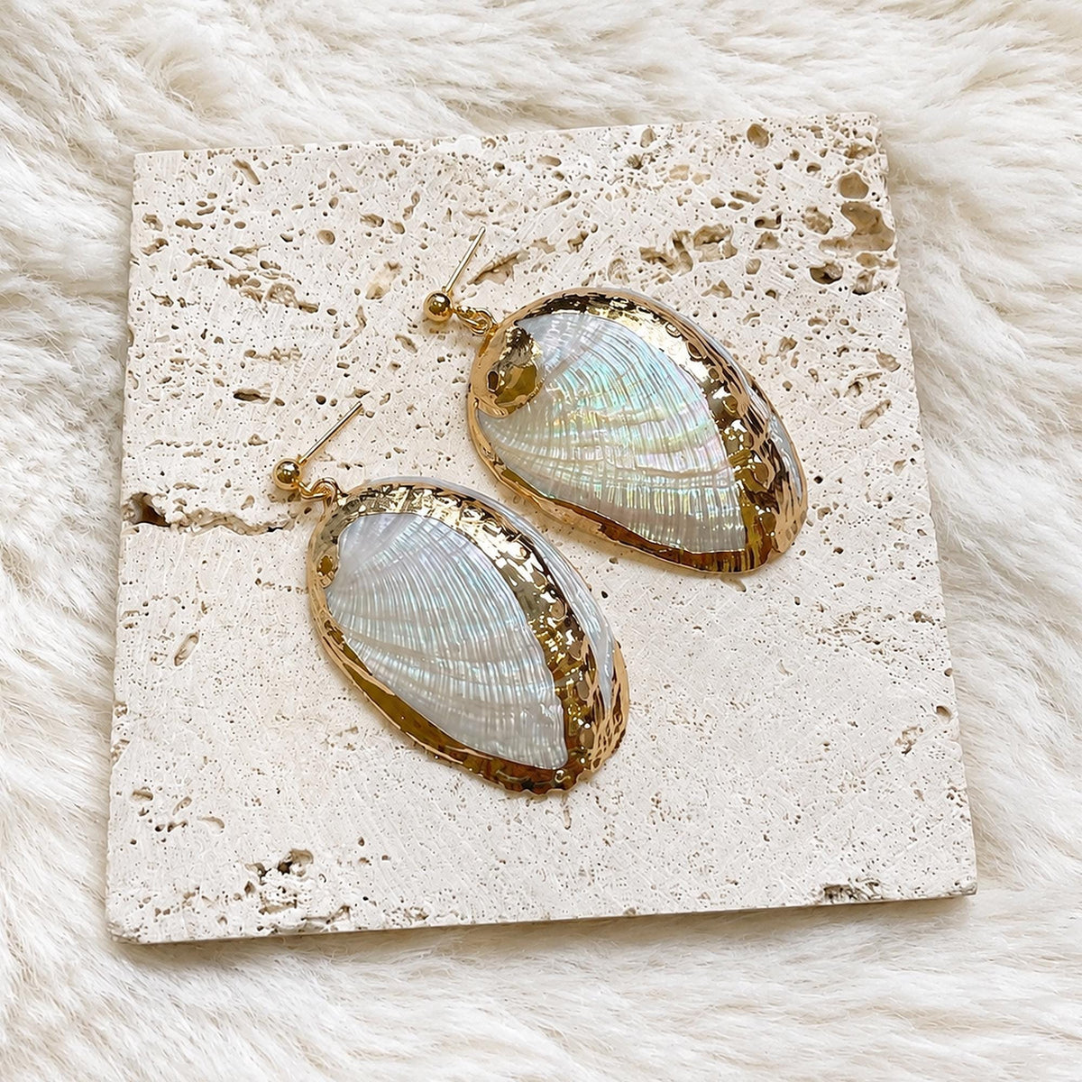 Large Natural Shell Statement Earrings — view 2