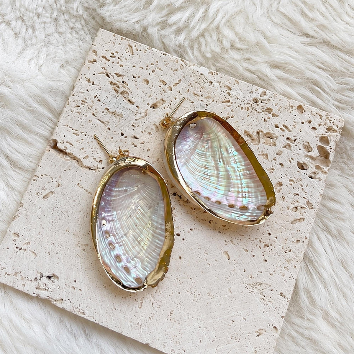 Large Natural Shell Statement Earrings — view 3