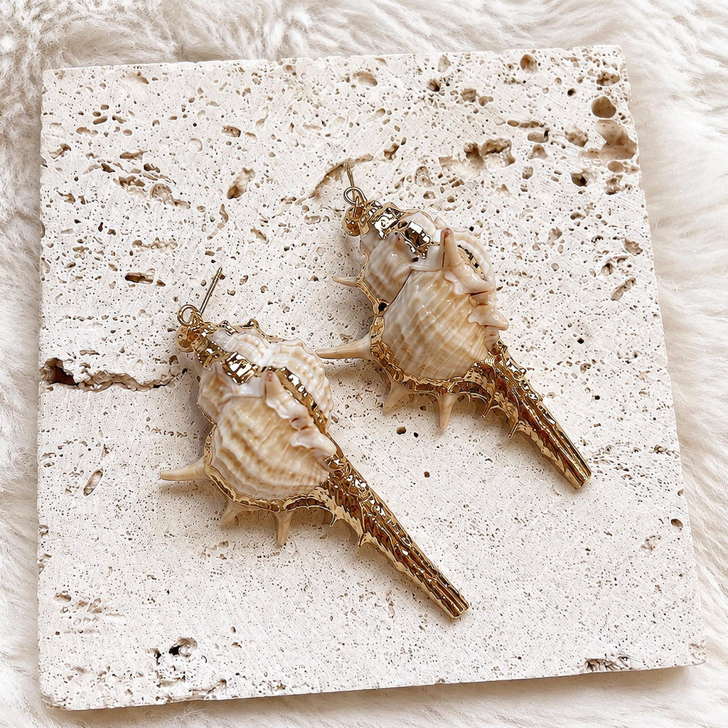 Large Natural Shell Statement Earrings — view 6