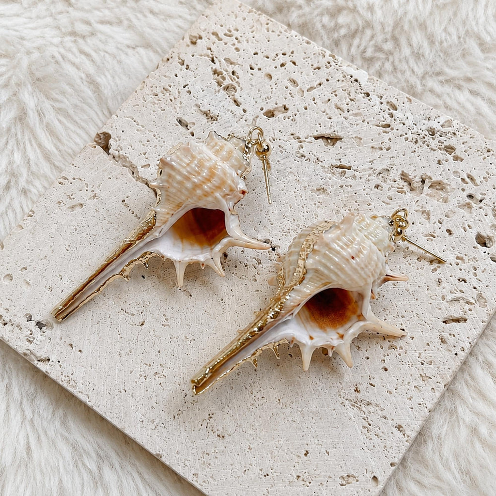 Large Natural Shell Statement Earrings — view 7