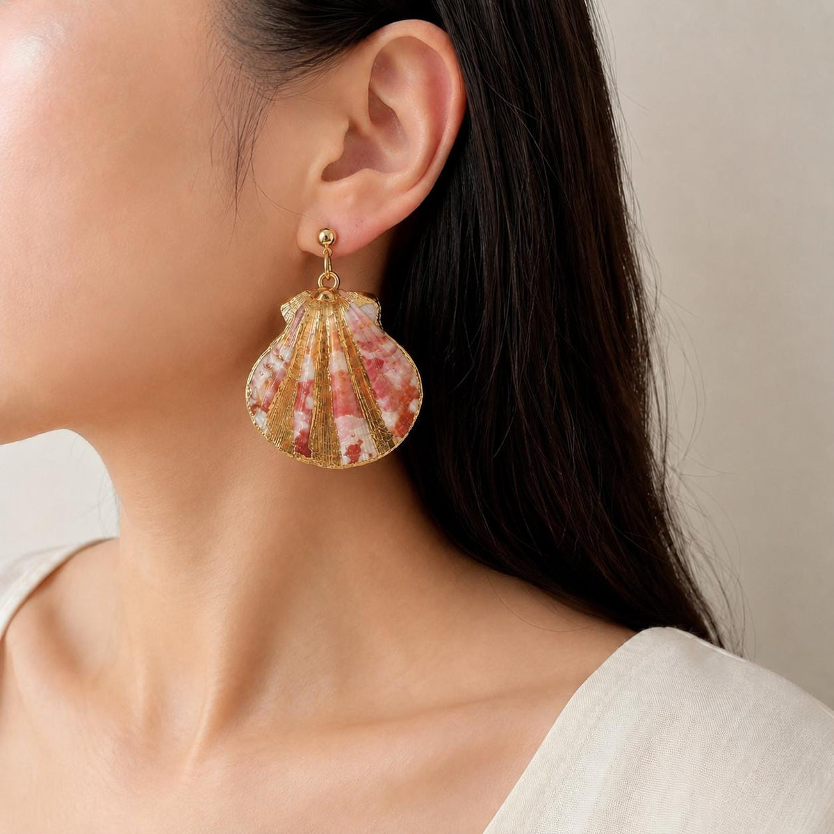 Large Natural Shell Statement Earrings — view 8