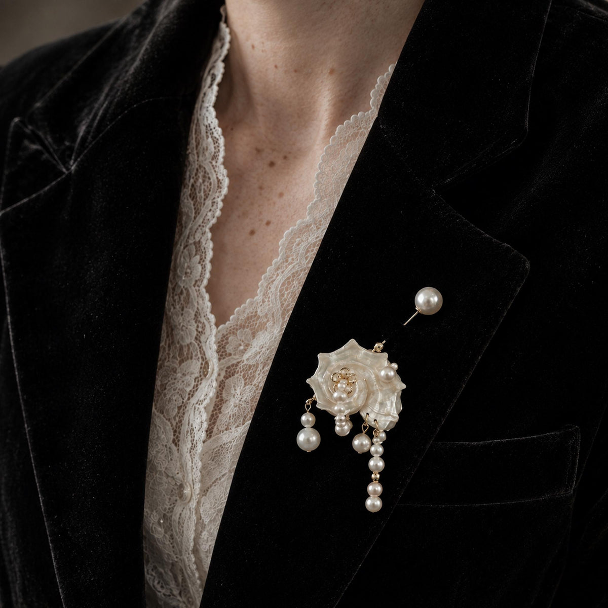 Natural Conch Shell Pearl Brooch — view 2