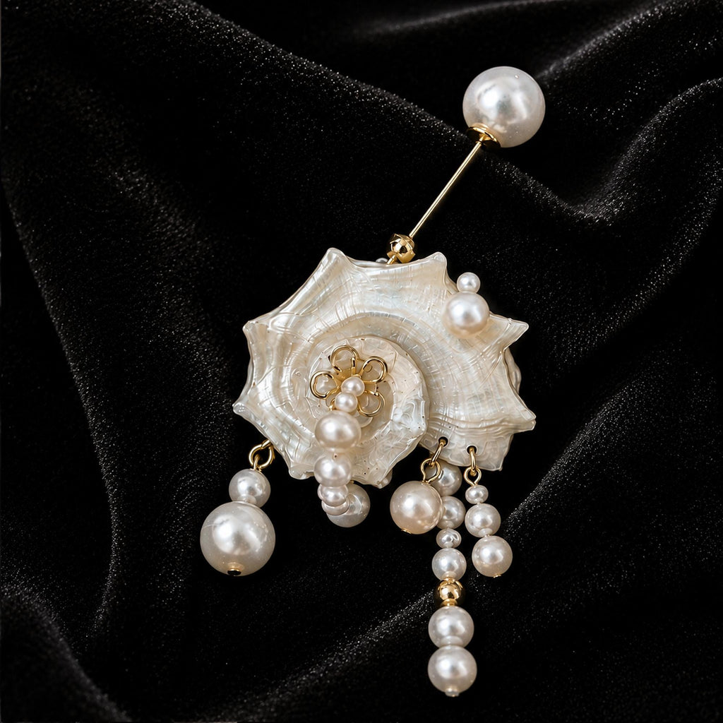 Natural Conch Shell Pearl Brooch — view 3