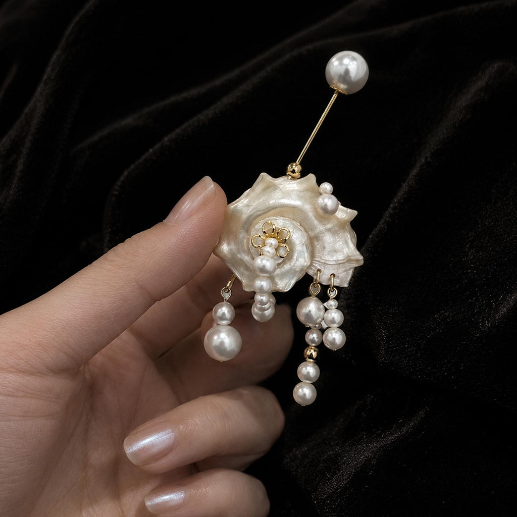 Pair of Natural Conch Shell Pearl Earrings — view 10
