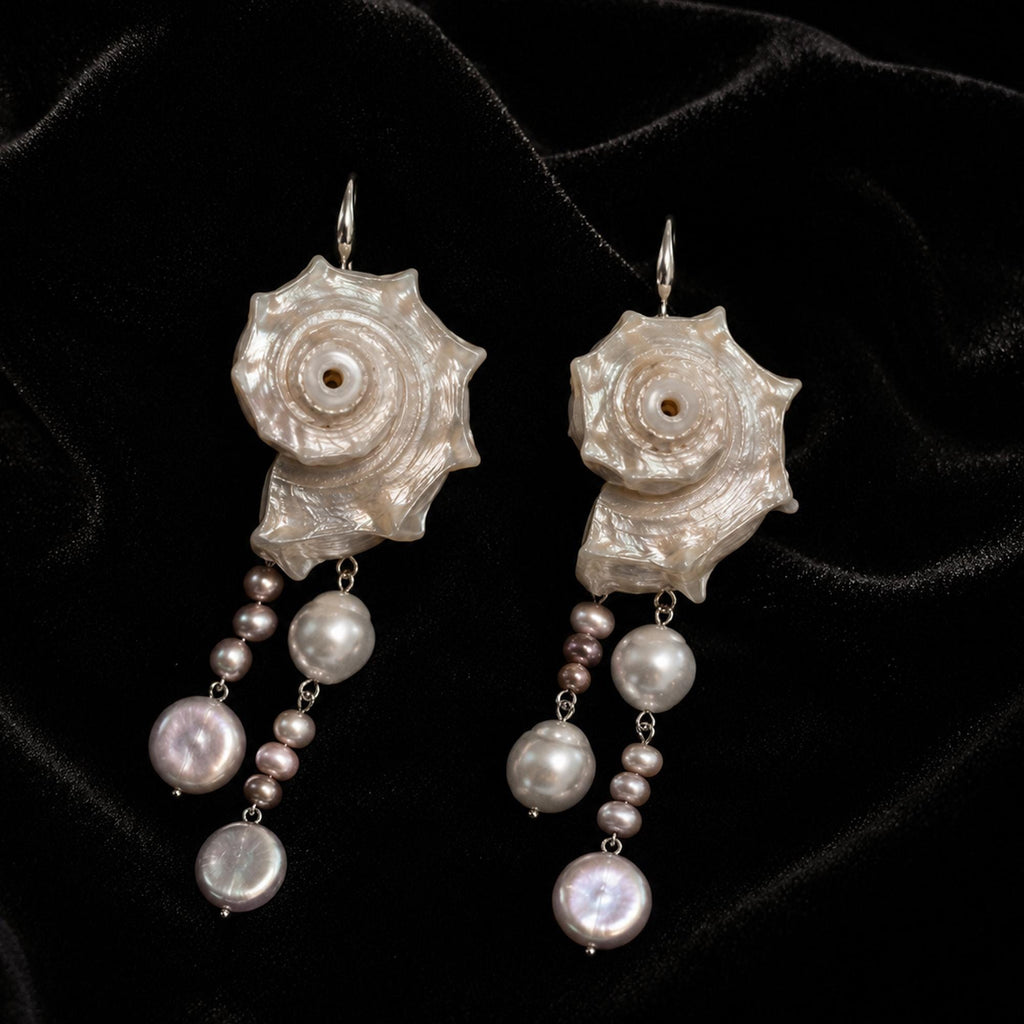 Pair of Natural Conch Shell Pearl Earrings — view 3