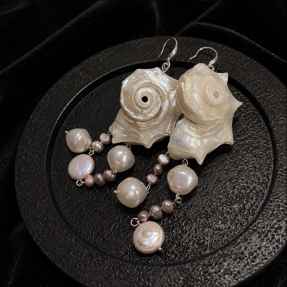 Pair of Natural Conch Shell Pearl Earrings — view 4