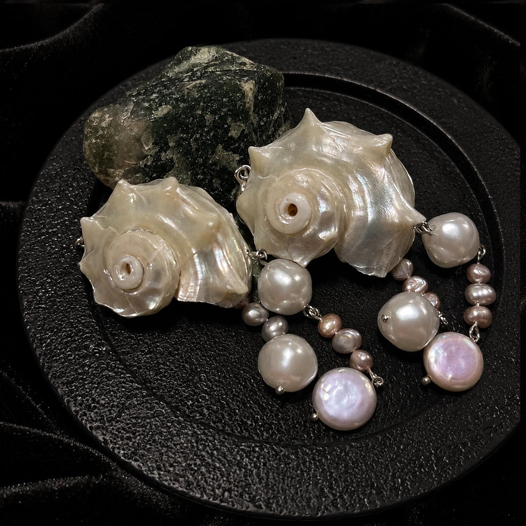 Pair of Natural Conch Shell Pearl Earrings — view 5