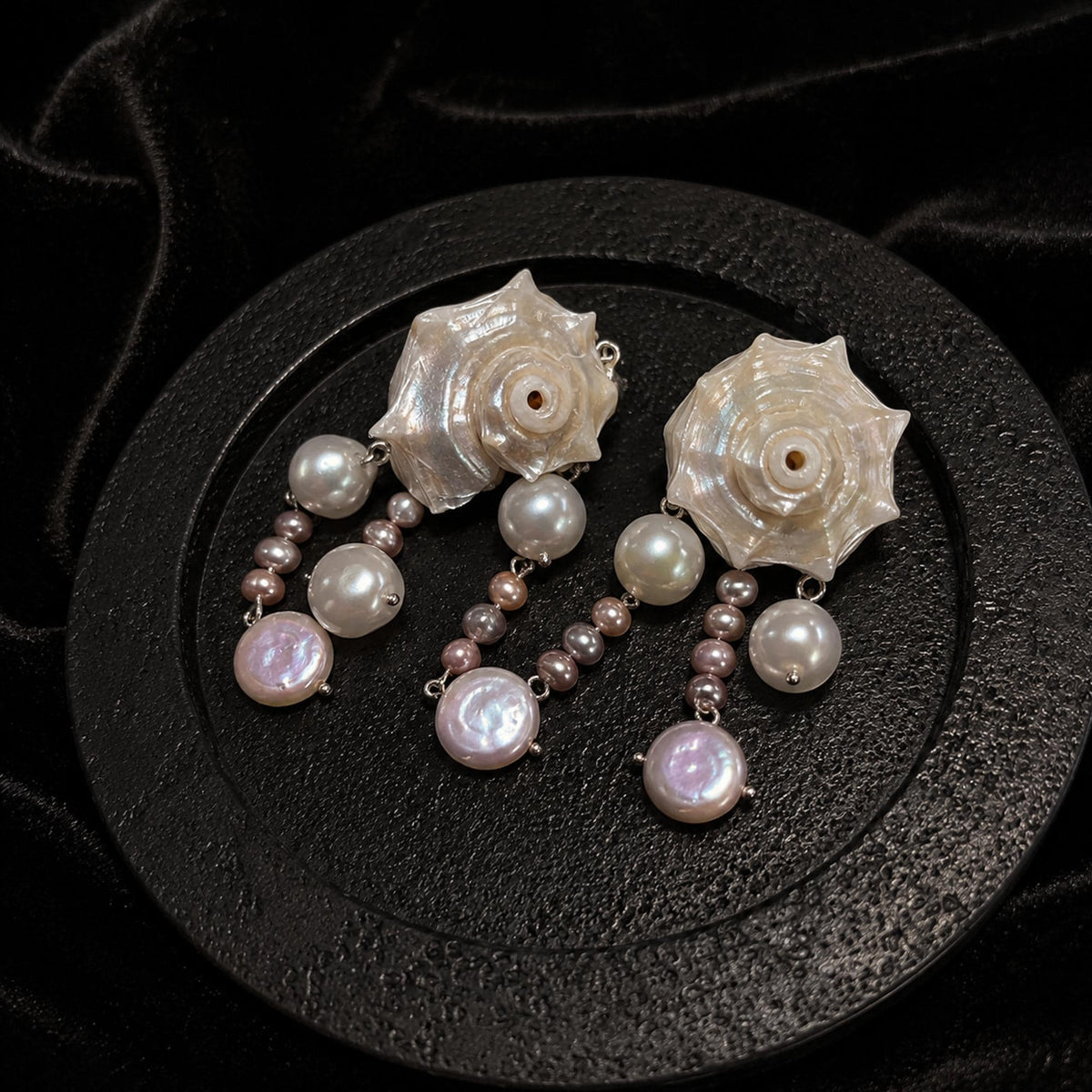 Pair of Natural Conch Shell Pearl Earrings — view 6