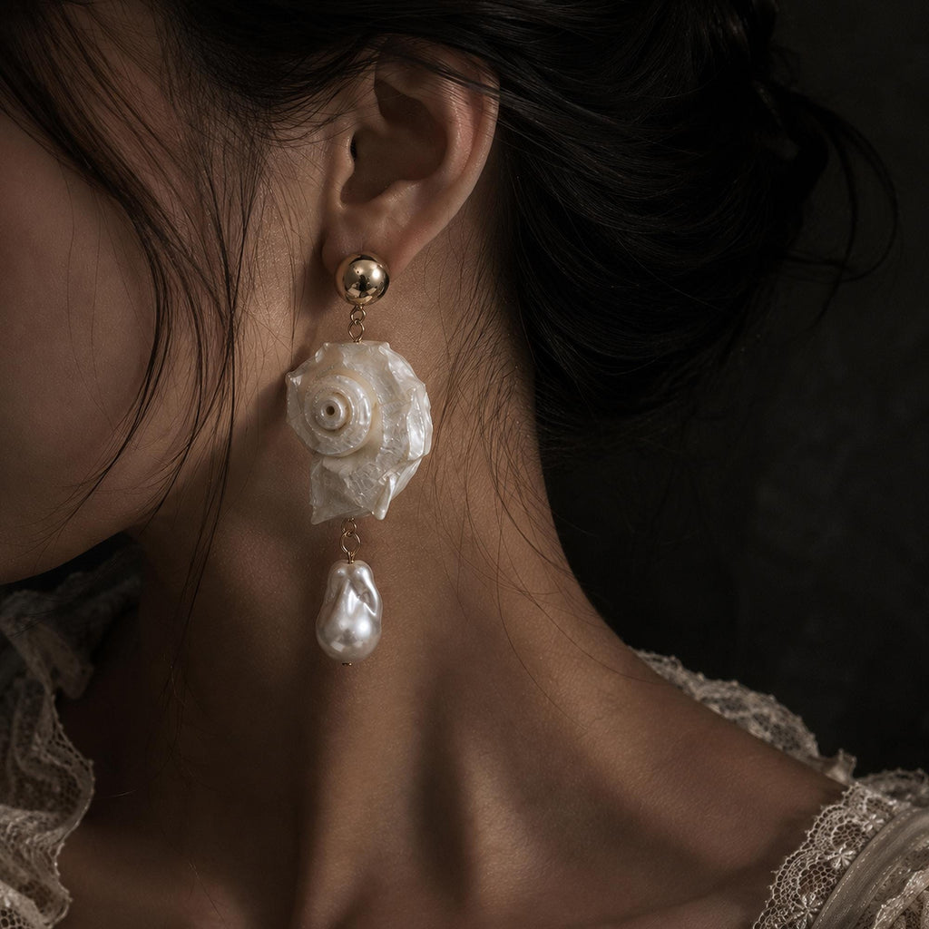 Natural Iridescent Conch Shell Earrings — view 10