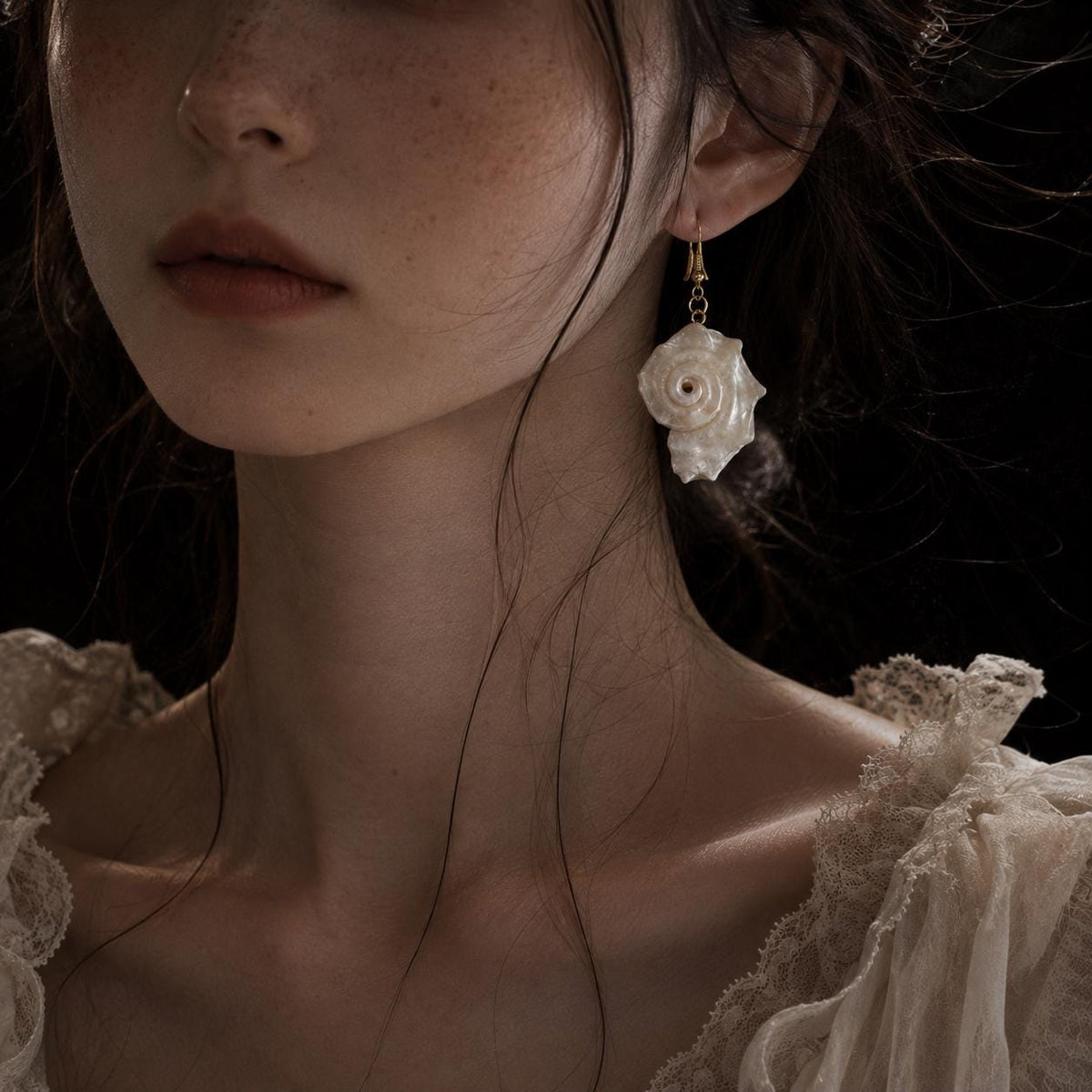 Natural Iridescent Conch Shell Earrings — view 2