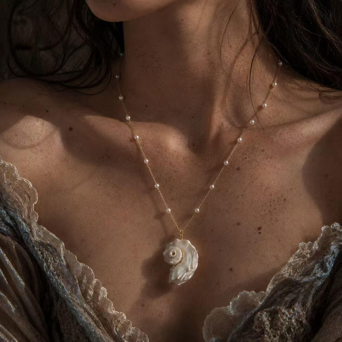 Natural Iridescent Conch Shell Necklace — view 4
