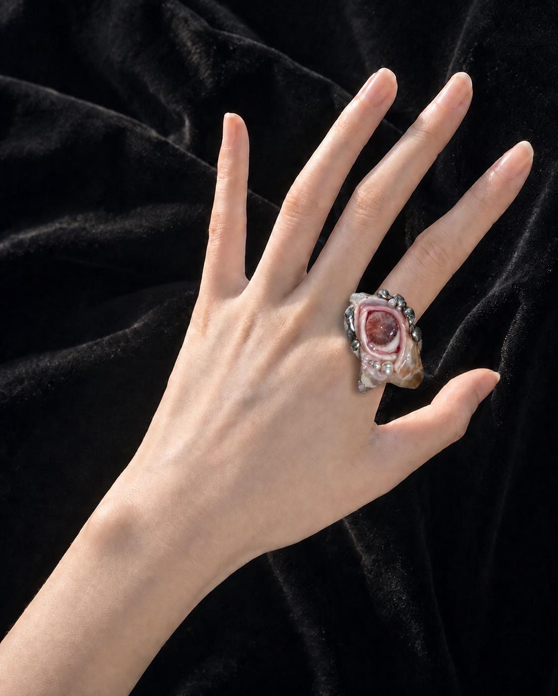 Shell Eye Statement Ring — artwork and styling view 2
