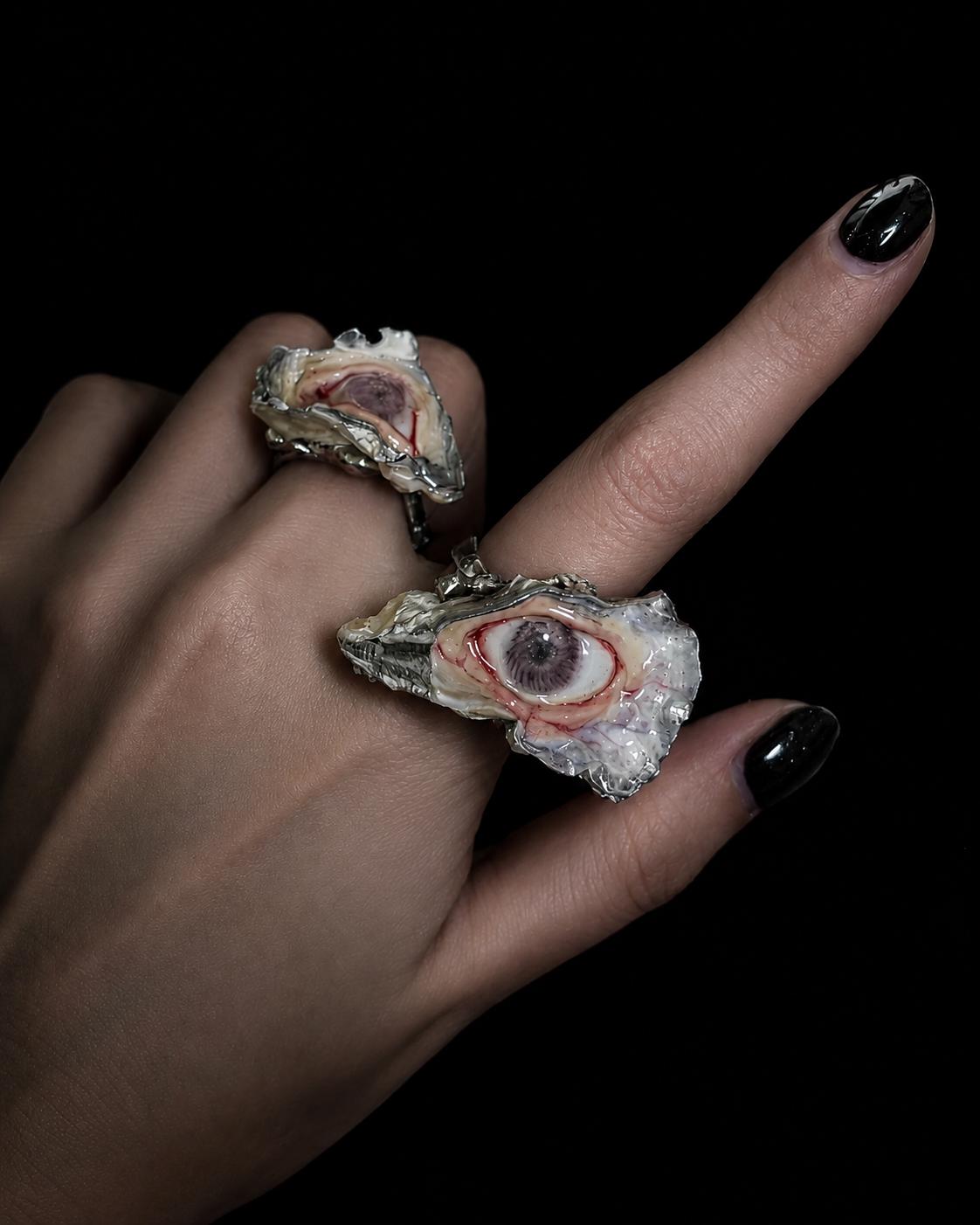 Shell Eye Statement Ring — artwork and styling view 3