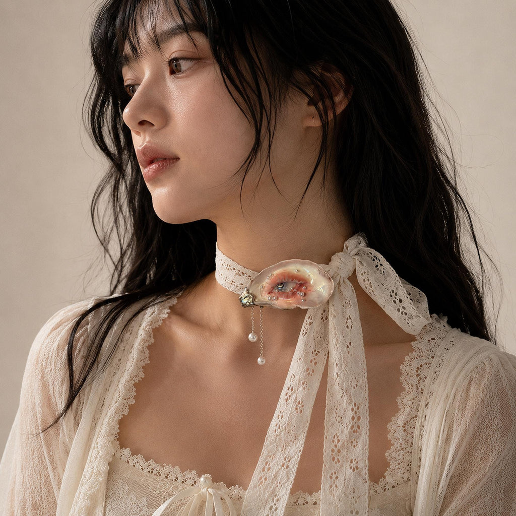 Blue Eye Oyster Shell Brooch & Choker — view 4