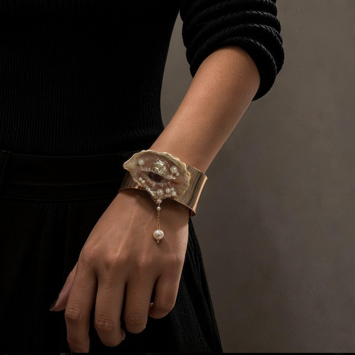 Gilded Oyster Eye Cuff — artwork and styling view 4