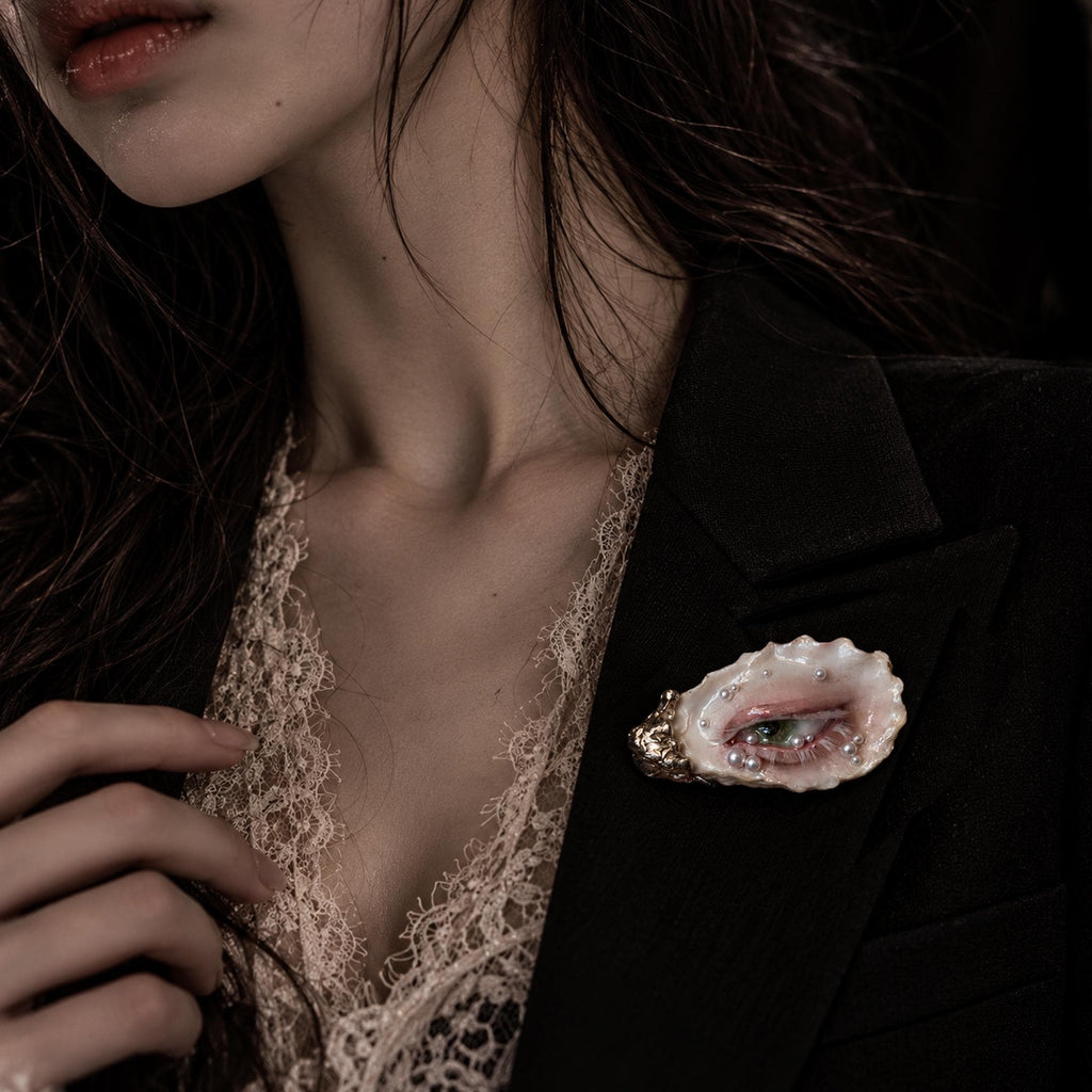 Nyra Nacre Veil — Oyster Eye Brooch, Choker or Charm — view 3